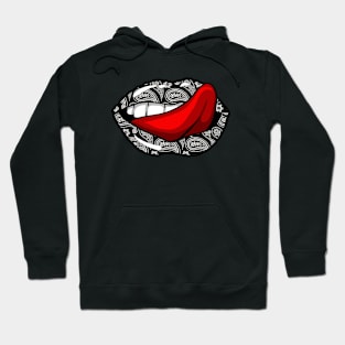 Artistic Abstract Paisley Pattern Lips with Red Tongue - by Iskybibblle Hoodie